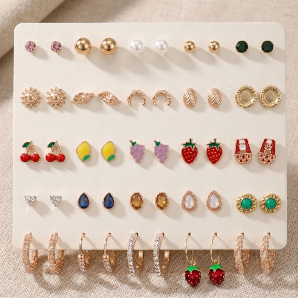 Etnico Fashion 25 Pairs Combo Anti Tarnish Set Latest Stylish Stud Earrings for Women and Girls Gold Plated Western Earrings Fashion Jewellery Collection Gift (WE026FL-CO)