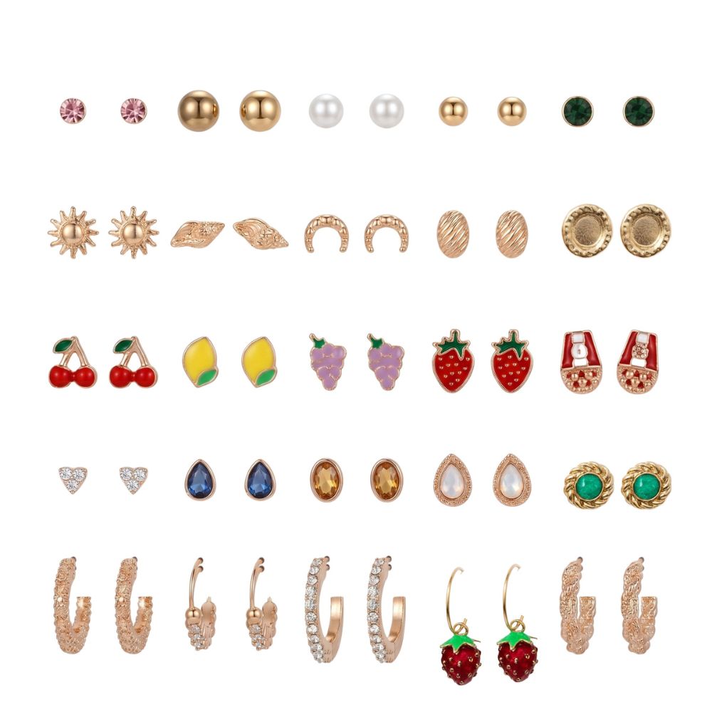 Etnico Fashion 25 Pairs Combo Anti Tarnish Set Latest Stylish Stud Earrings for Women and Girls Gold Plated Western Earrings Fashion Jewellery Collection Gift (WE026FL-CO)