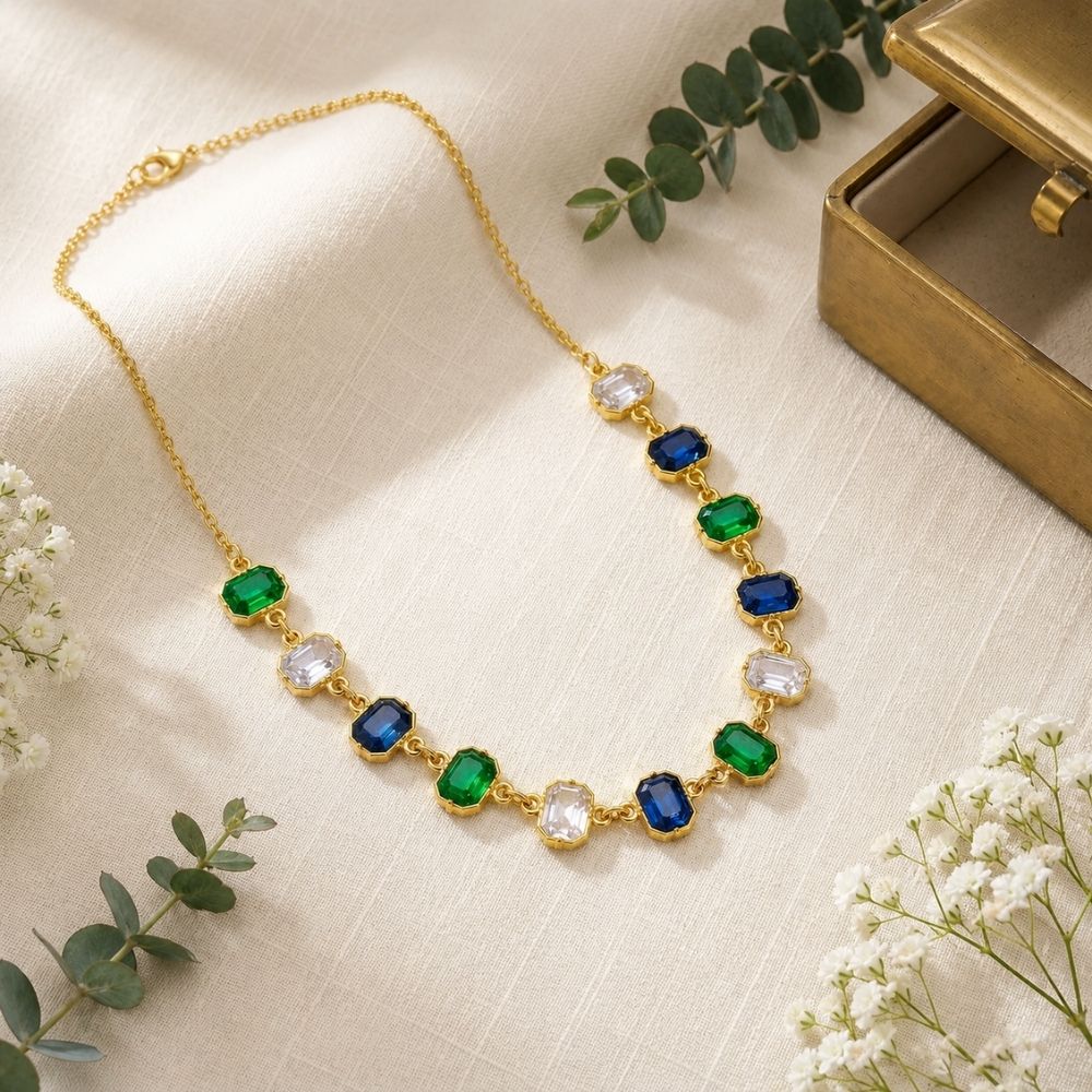 Etnico Fashion Gold Plated Anti Tarnish Multicolor Crystal Necklace for Women & Girls Stylish Fashion Jewellery (WN002Mul)