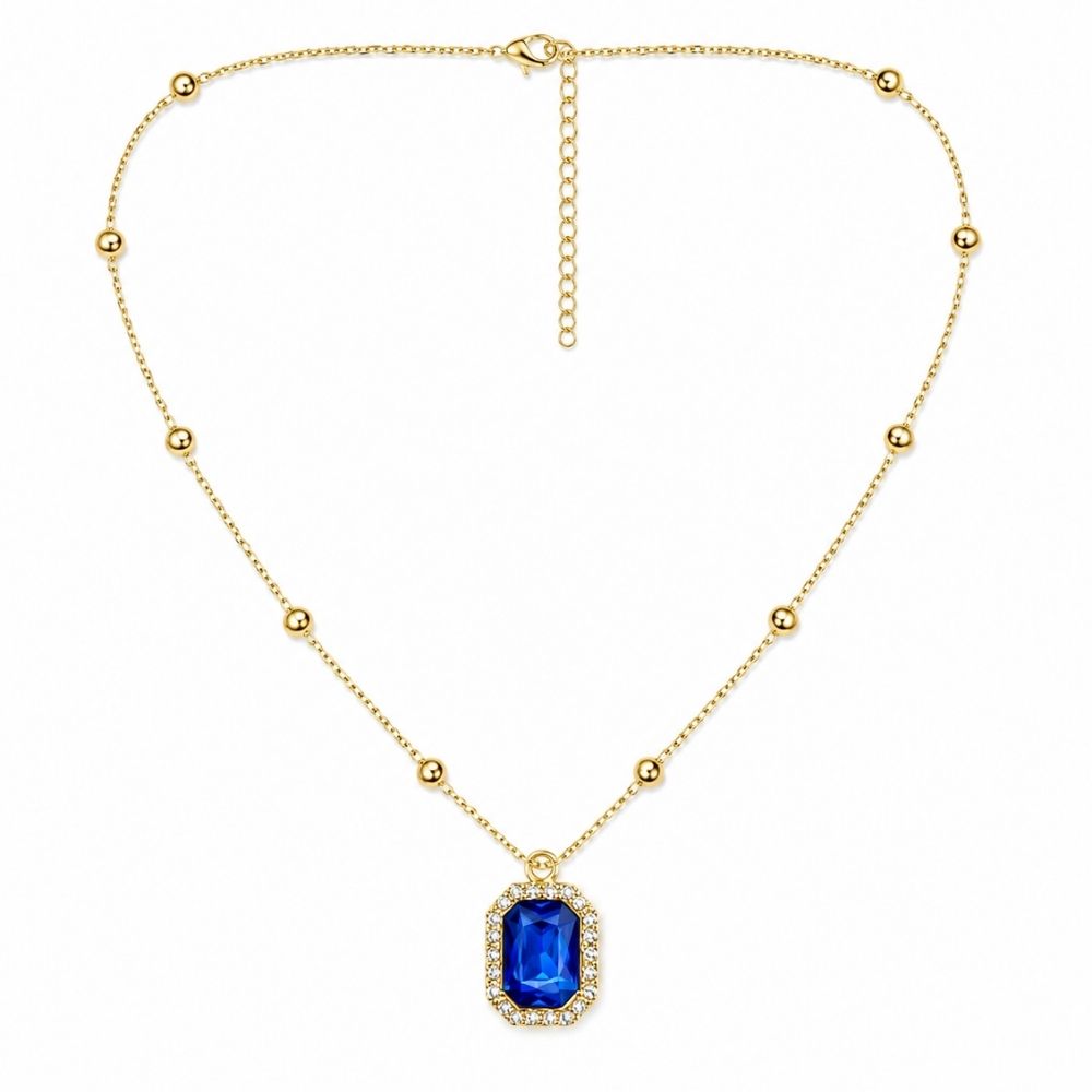Etnico Fashion Gold Plated Anti Tarnish Blue Crystal Pendant Necklace for Women & Girls Stylish Fashion Jewellery (WN007Bl)