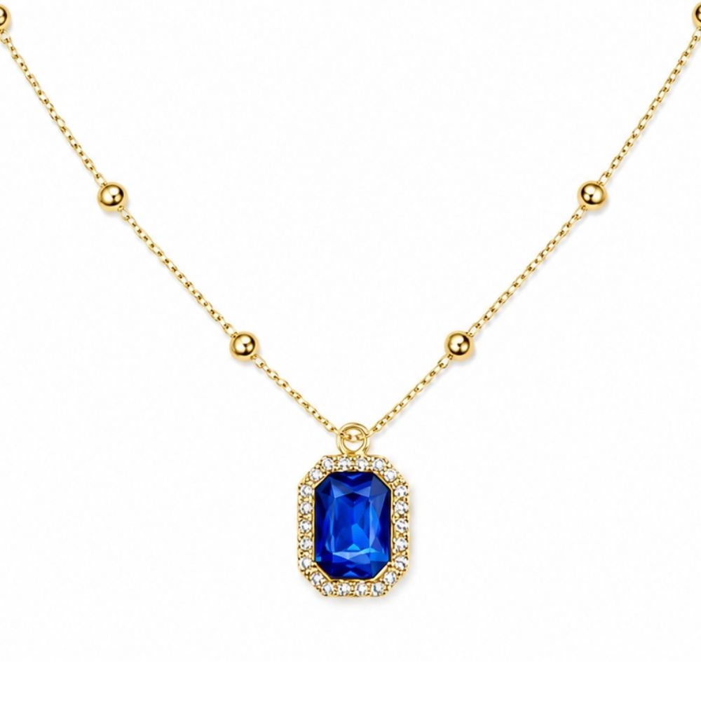 Etnico Fashion Gold Plated Anti Tarnish Blue Crystal Pendant Necklace for Women & Girls Stylish Fashion Jewellery (WN007Bl)