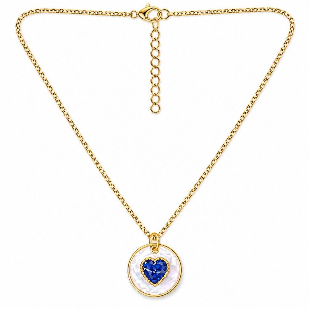 Etnico Fashion Gold Plated Anti Tarnish Blue Heart Pendant Necklace for Women & Girls American Diamond Style Heart Charm Chain Fashion Jewellery (WN009Bl)
