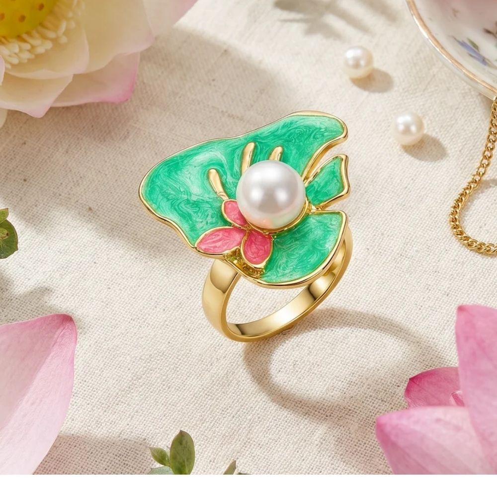 EtnicoFashion Gold Plated Floral Pearl Adjustable Ring for Women & Girls Statement Fashion Jewellery (WR001Min)