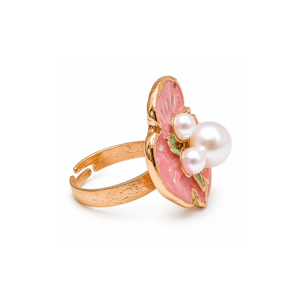 EtnicoFashion Gold Plated Floral Pearl Adjustable Ring for Women & Girls Stylish Fashion Jewellery (WR002Pi)