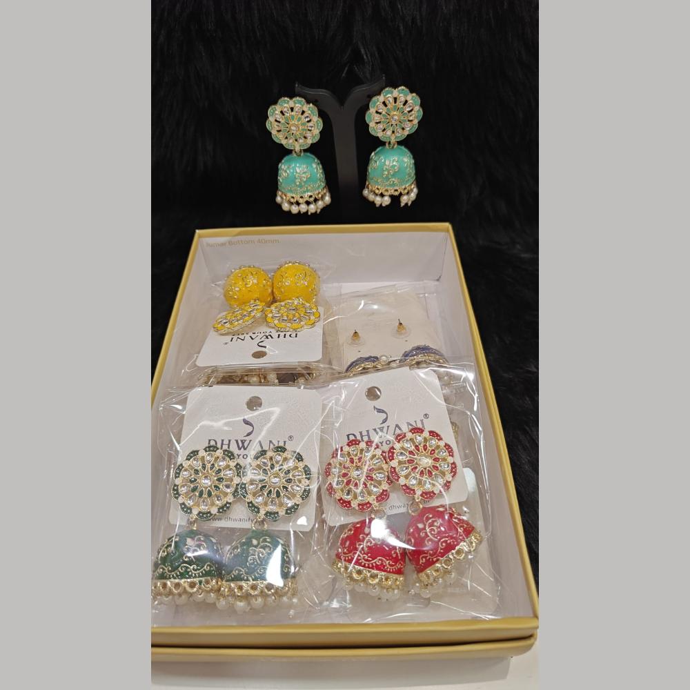 Dhwani Trendy Kundan Stone And Pearl Meenakari Jhumki Earrings