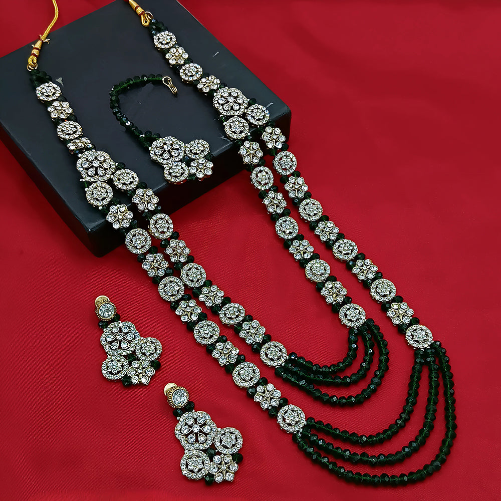 Knigght angel Gold Plated Austrian Stone And Pearl Long Necklace Set