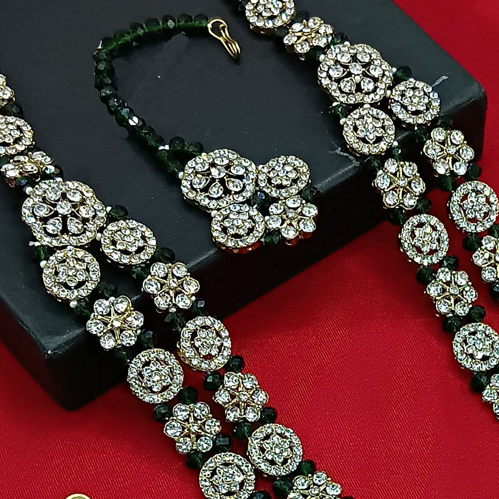 Knigght angel Gold Plated Austrian Stone And Pearl Long Necklace Set