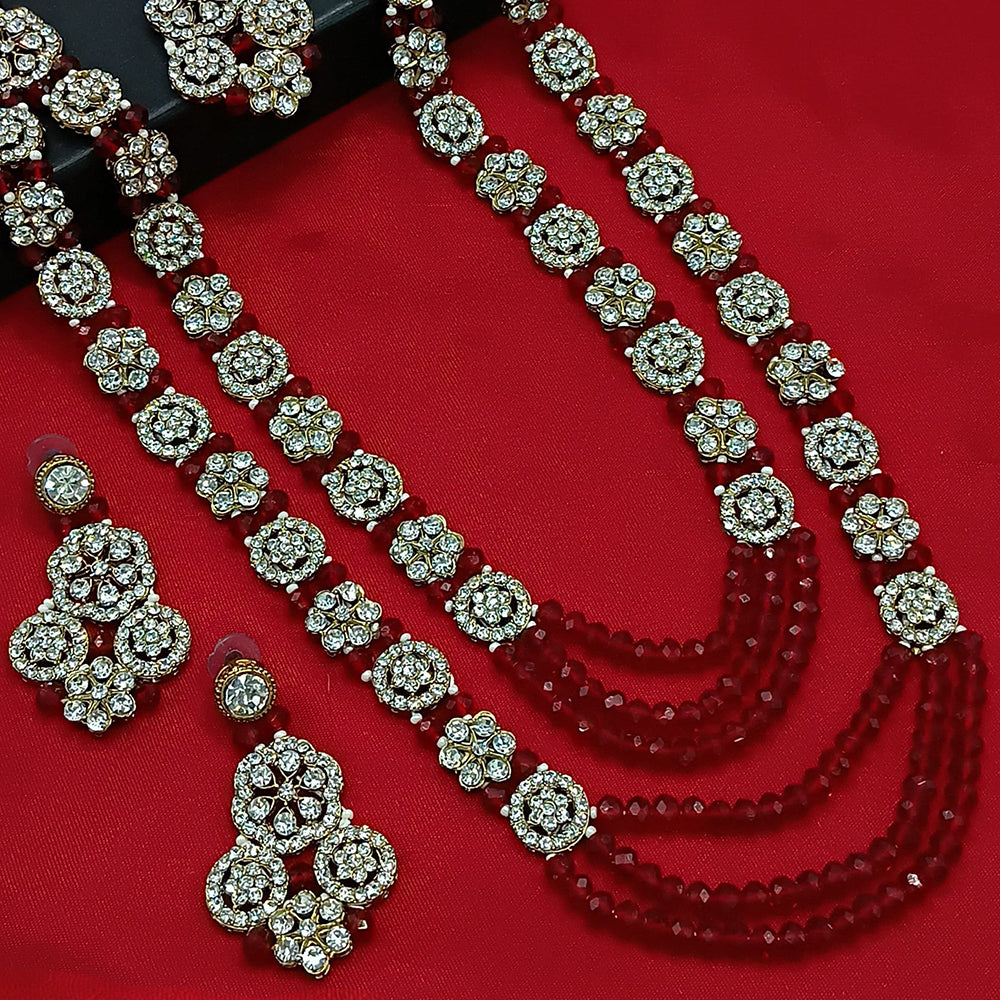 Knigght angel Gold Plated Austrian Stone And Pearl Long Necklace Set