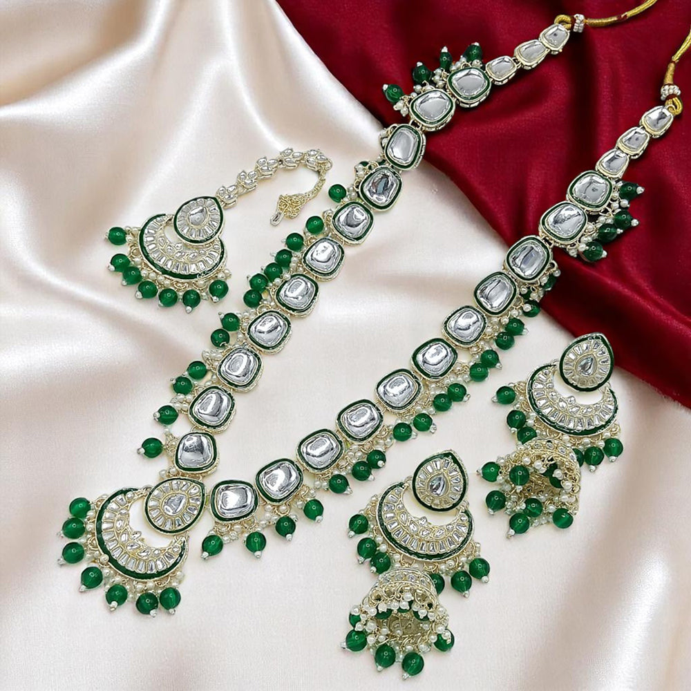 Knigght angel Gold Plated Kundan Stone And Beads Necklace Set