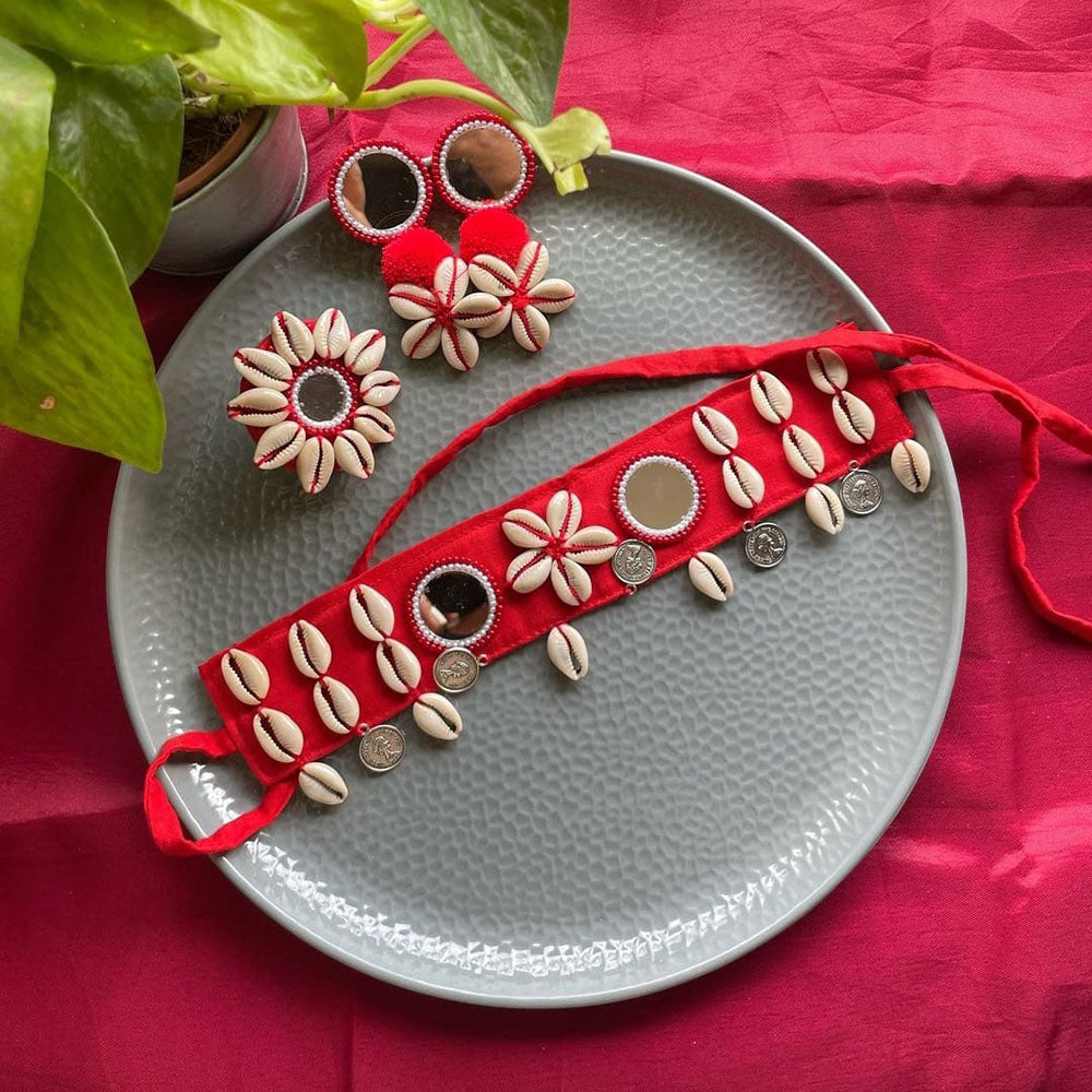 Handmade For Her Handmade Mirror Choker Necklace Set With Ring