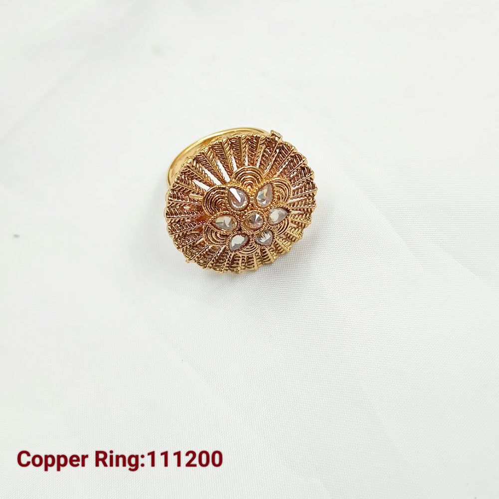 Padmawati Bangles Copper Gold Plated Pota Stone Adjustable Ring