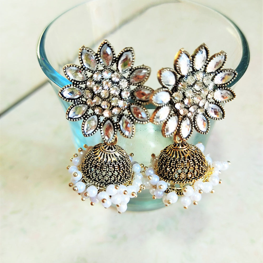 H K Fashion Gold Plated Crystal Stone Jhumki Earrings