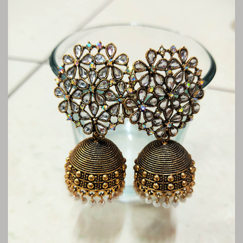 H K Fashion Gold Plated Crystal Stone Jhumki Earrings