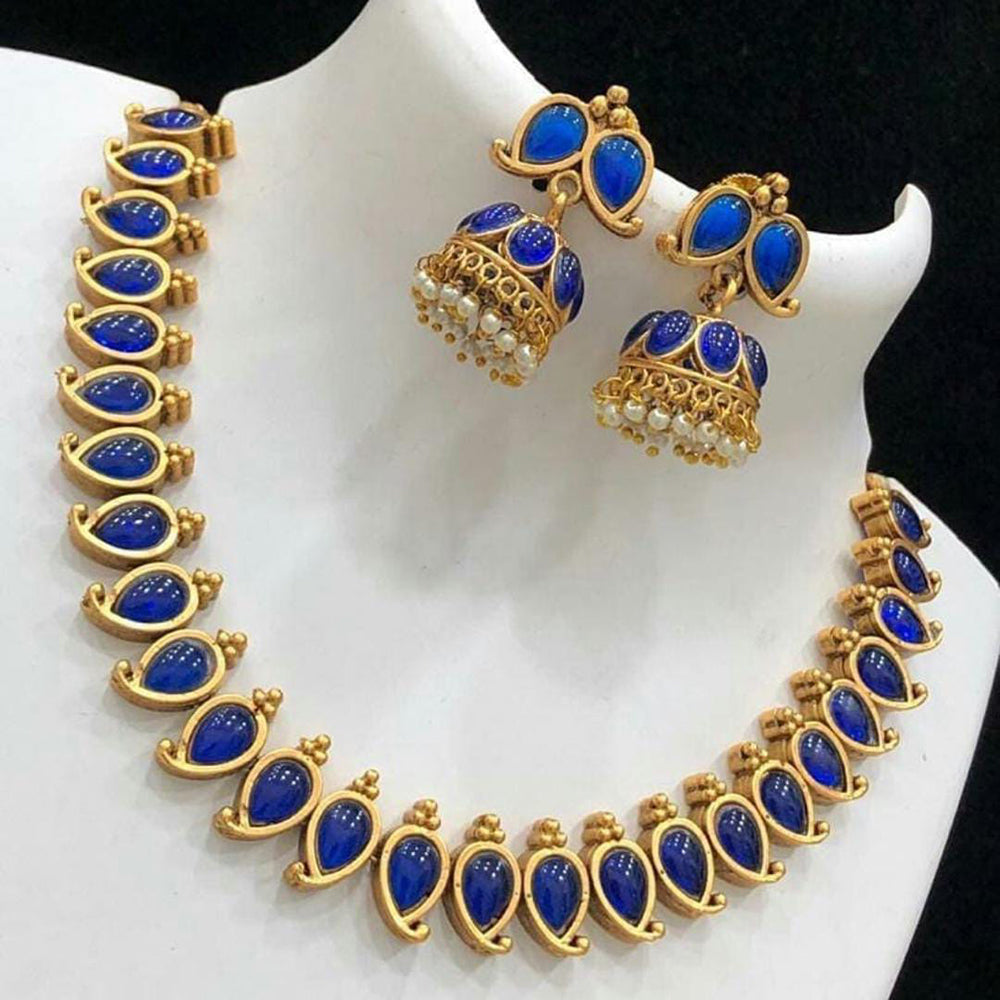 India Art Gold Plated Pota Stone Necklace Set