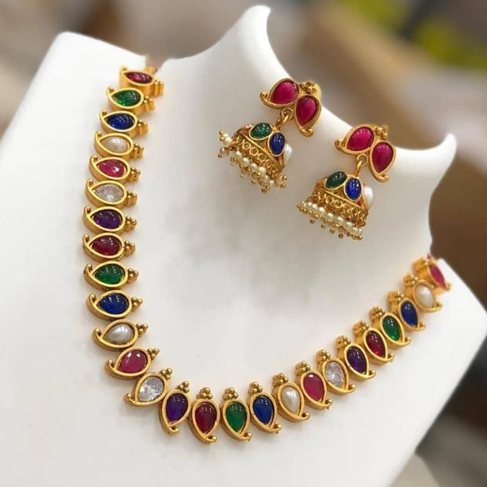 India Art Gold Plated Pota Stone Necklace Set