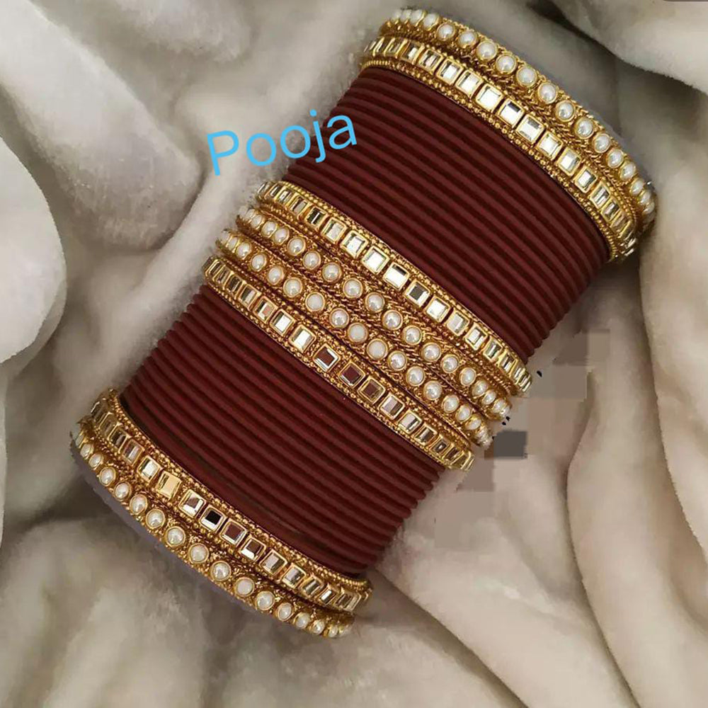 Pooja Bangles Gold Plated Mirror & Thread Bangles Set
