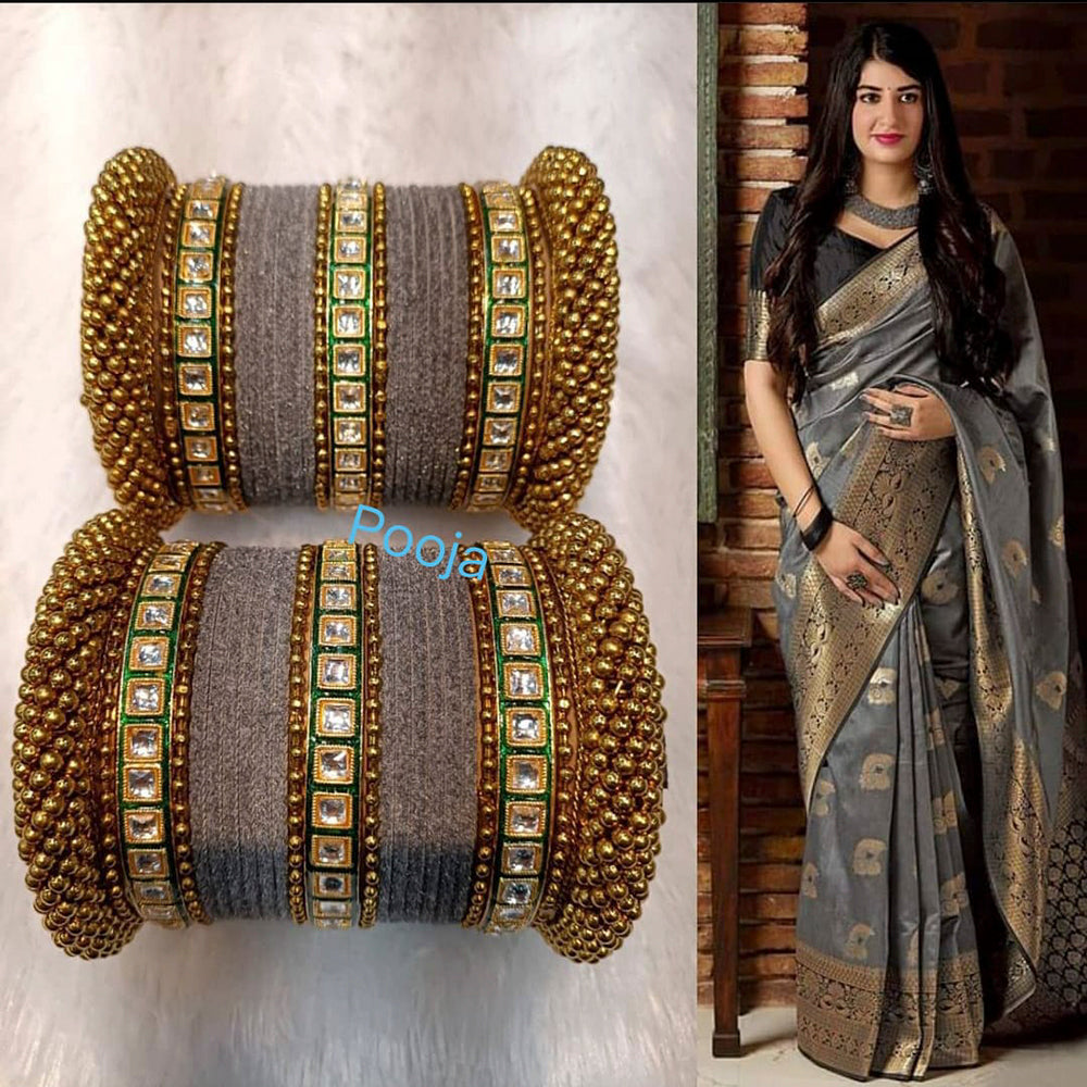 Pooja Bangles Kundan & Thread Gold Plated Bangles Set