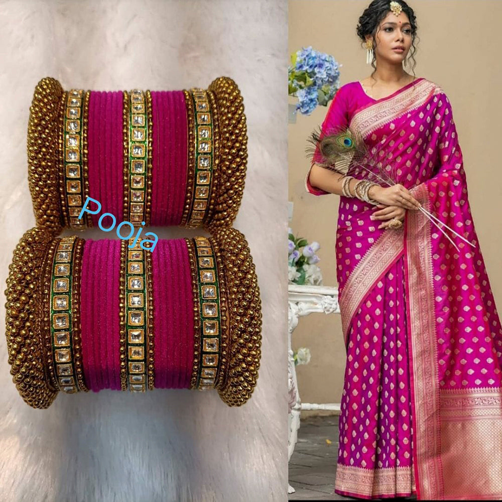 Pooja Bangles Kundan & Thread Gold Plated Bangles Set