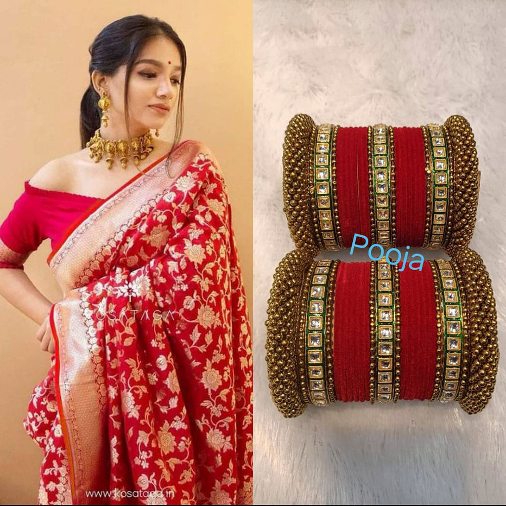 Pooja Bangles Kundan & Thread Gold Plated Bangles Set