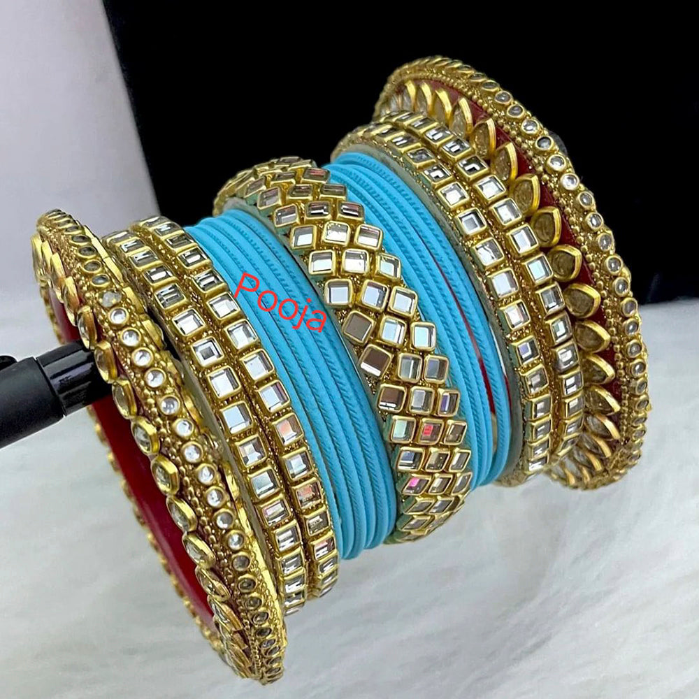 Pooja Bangles Kundan & Thread Gold Plated Bangles Set