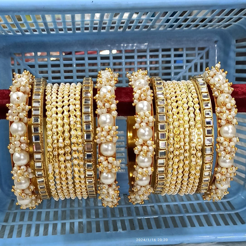 Pooja Bangles Gold Plated Pearl Bangle Set