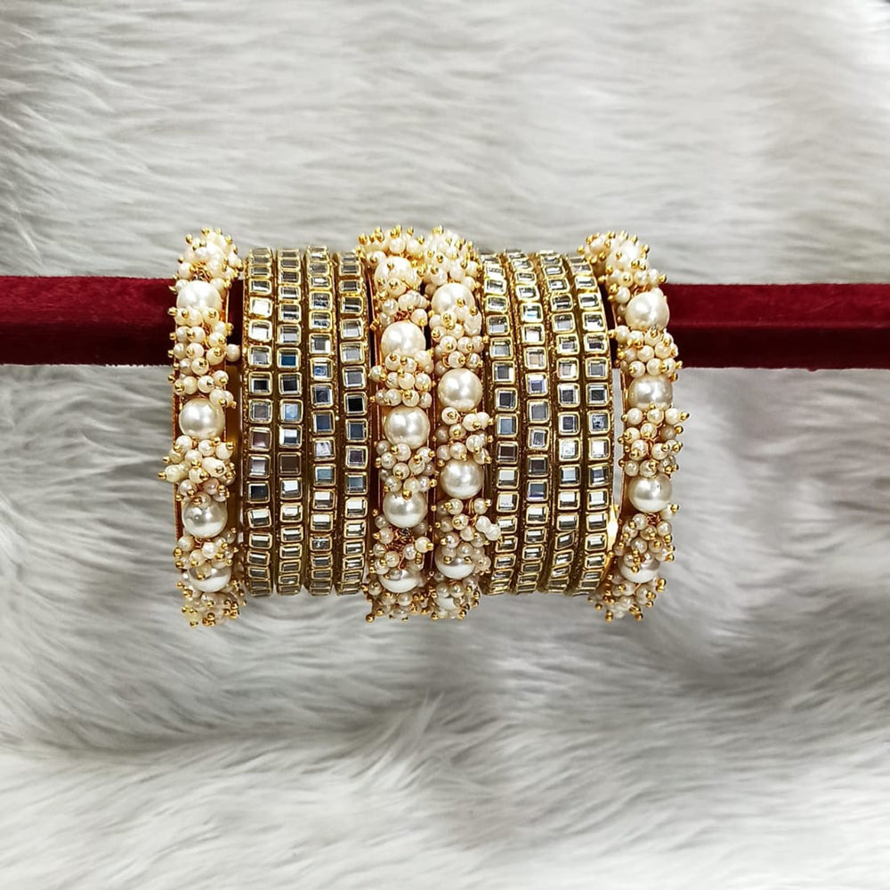 Pooja Bangles Gold Plated Pearl And Mirror Bangle Set