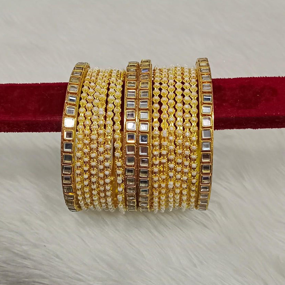 Pooja Bangles Gold Plated Pearl And Mirror Bangle Set