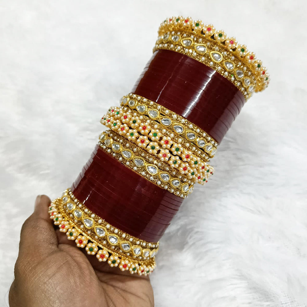 Pooja Bangles Gold Plated Pearl Bangle Set