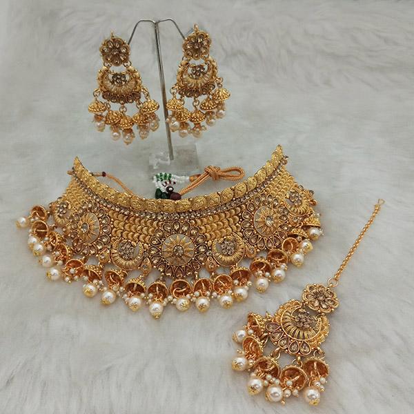 Amina Creation Austrian Stone Choker Necklace Set With Maang Tikka - 1107962A