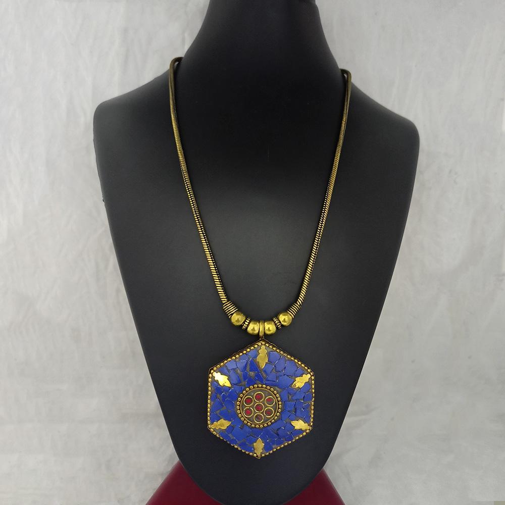 Jeweljunk Antique Gold Plated Handmade Rock Chip Necklace - 1111035A
