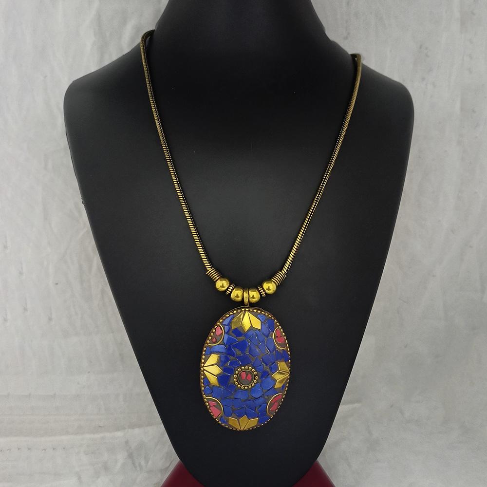 Jeweljunk Antique Gold Plated Handmade Rock Chip Necklace - 1111039A