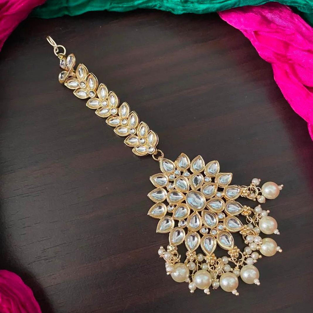 SNERA Gold Plated Kundan Stone & Pearl Maang Tikka