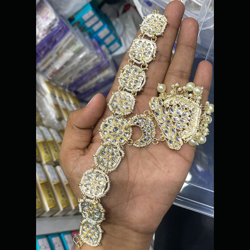 SNERA Gold Plated Kundan & Pearl Sheeshphool / Headband For Women - 11151053