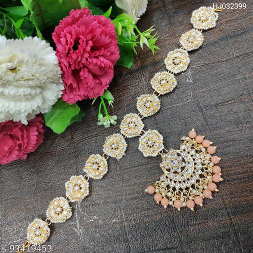 SNERA Gold Plated Kundan & Pearl Sheeshphool / Headband For Women