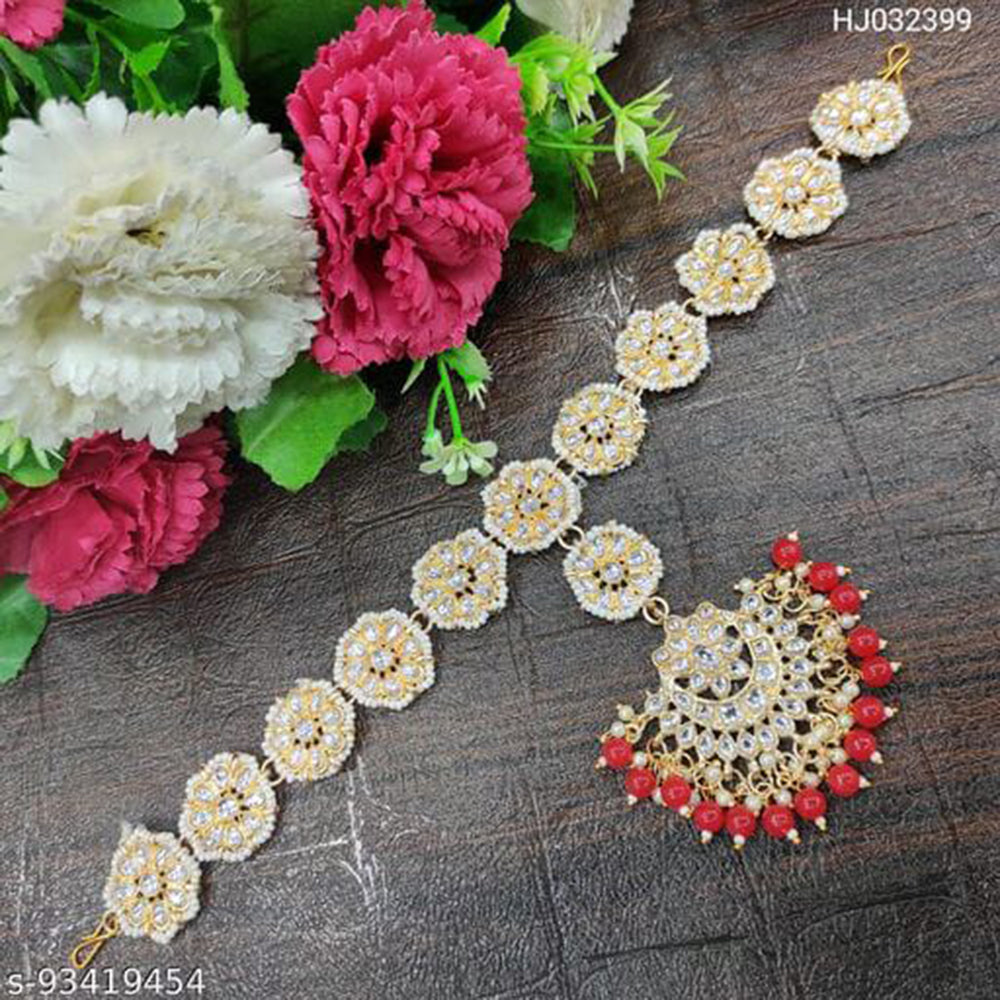 SNERA Gold Plated Kundan & Pearl Sheeshphool / Headband For Women