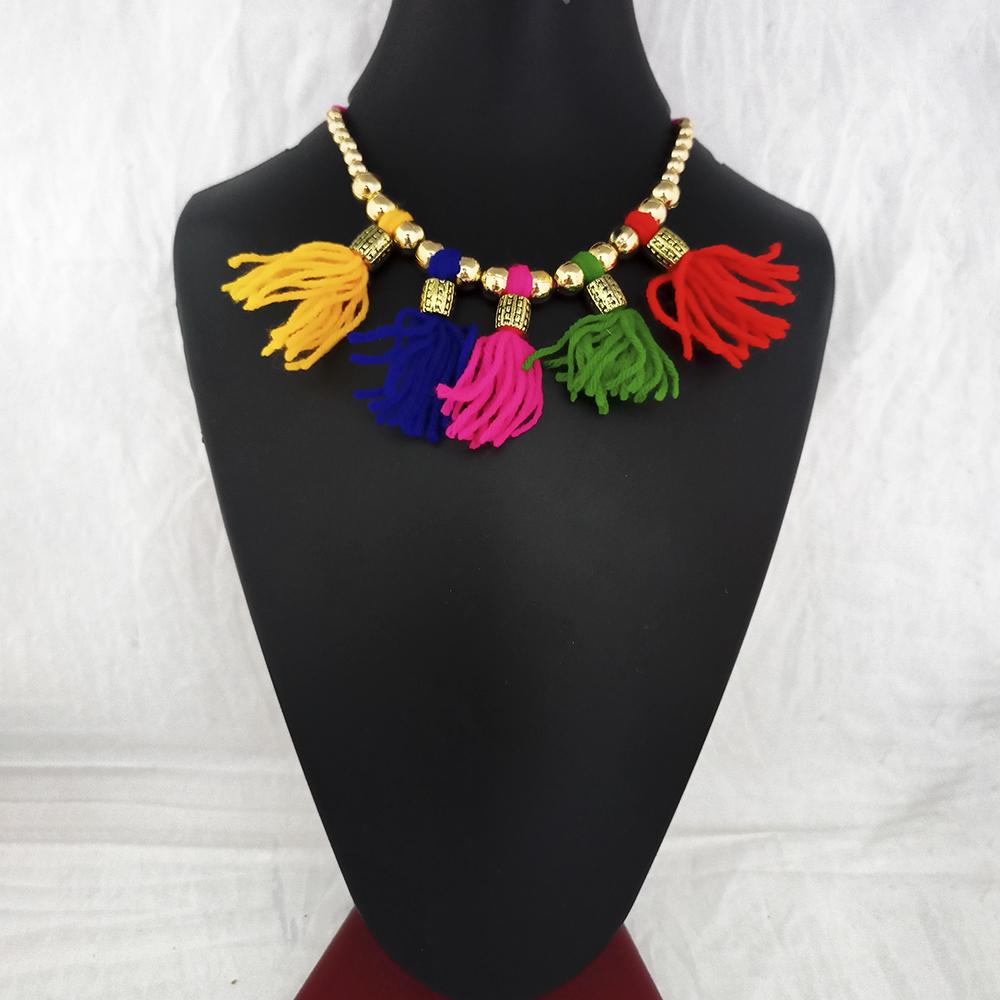 Jeweljunk Gold Plated Multicolor Thread Necklace - 1115673