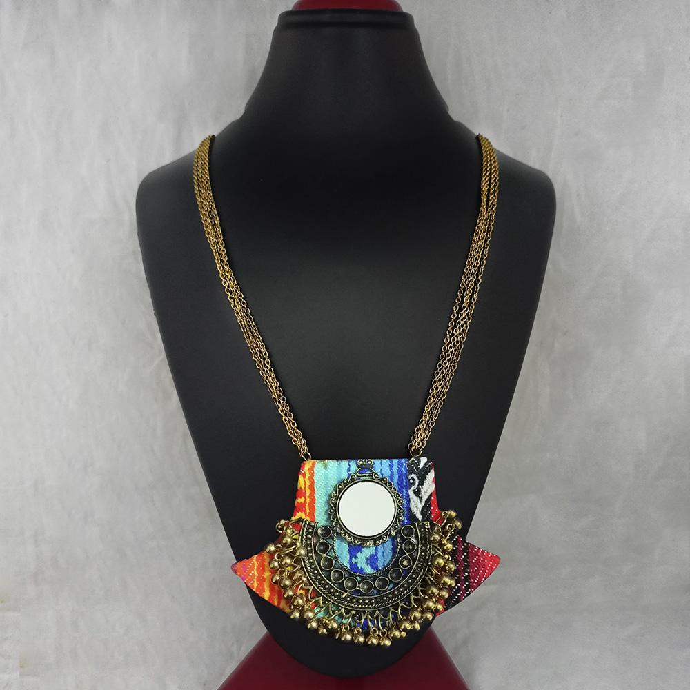 Jeweljunk Antique Plated Mirror And Fabric Fashion Necklace - 1115675A