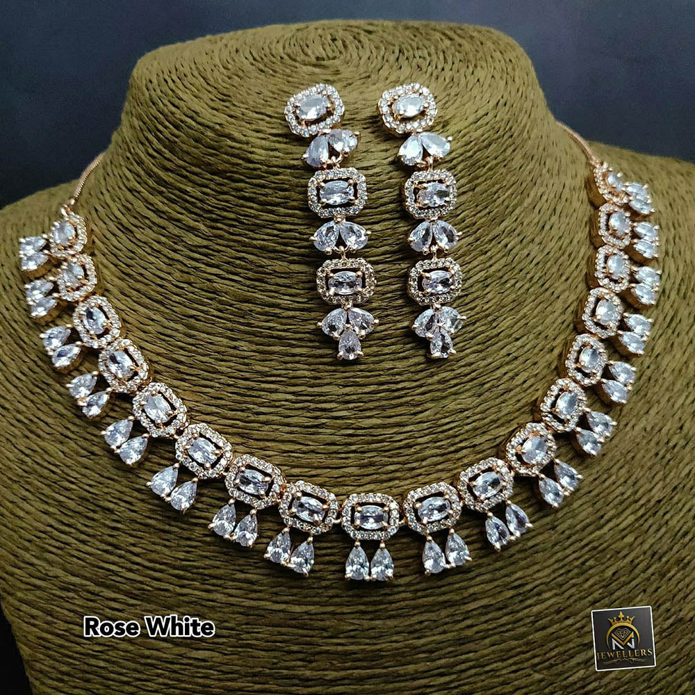 FS Collection AD Stone Gold Plated Choker Necklace Set