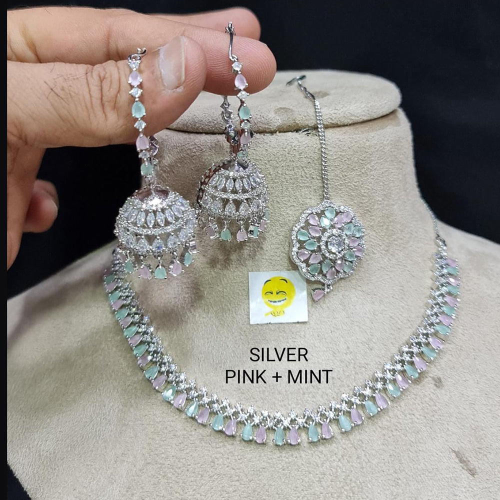 FS Collection AD Stone Silver Plated Choker Necklace Set