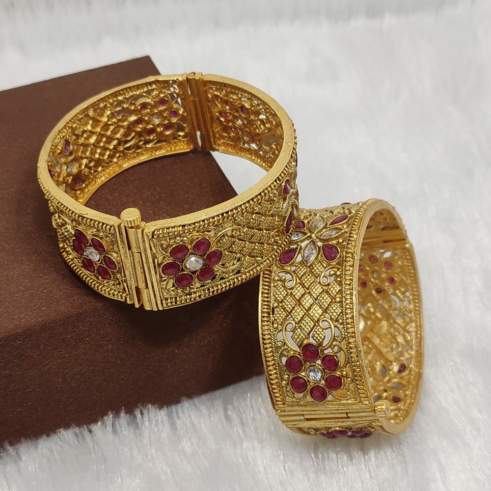 FS Collection Gold Plated Pota Stone Bangles Set