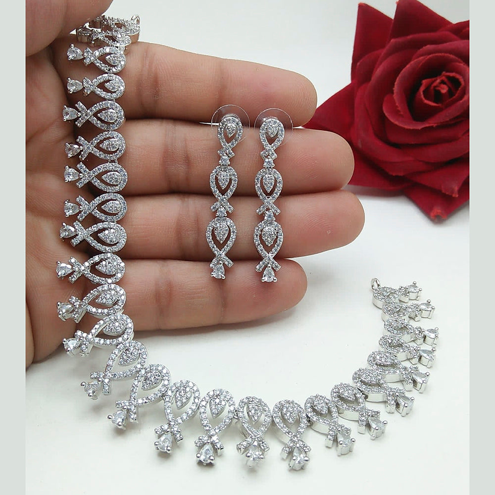 FS Collection Silver Plated AD Stone Choker Necklace Set
