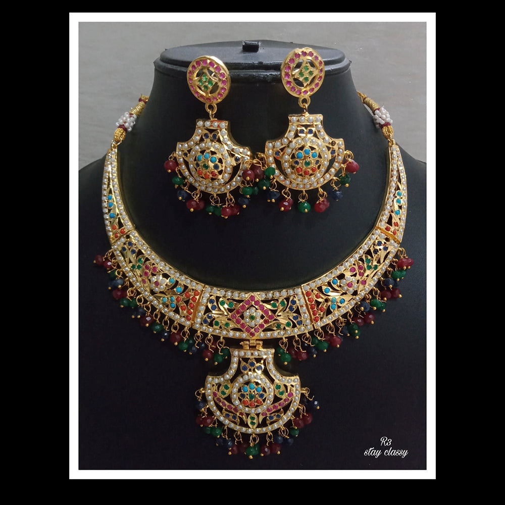 FS Collection Gold Plated Jadau Choker Necklace Set