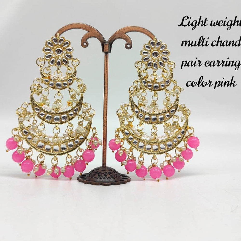 FS Collection Gold Plated Kundan Stone & Baeds Dangler Earrings