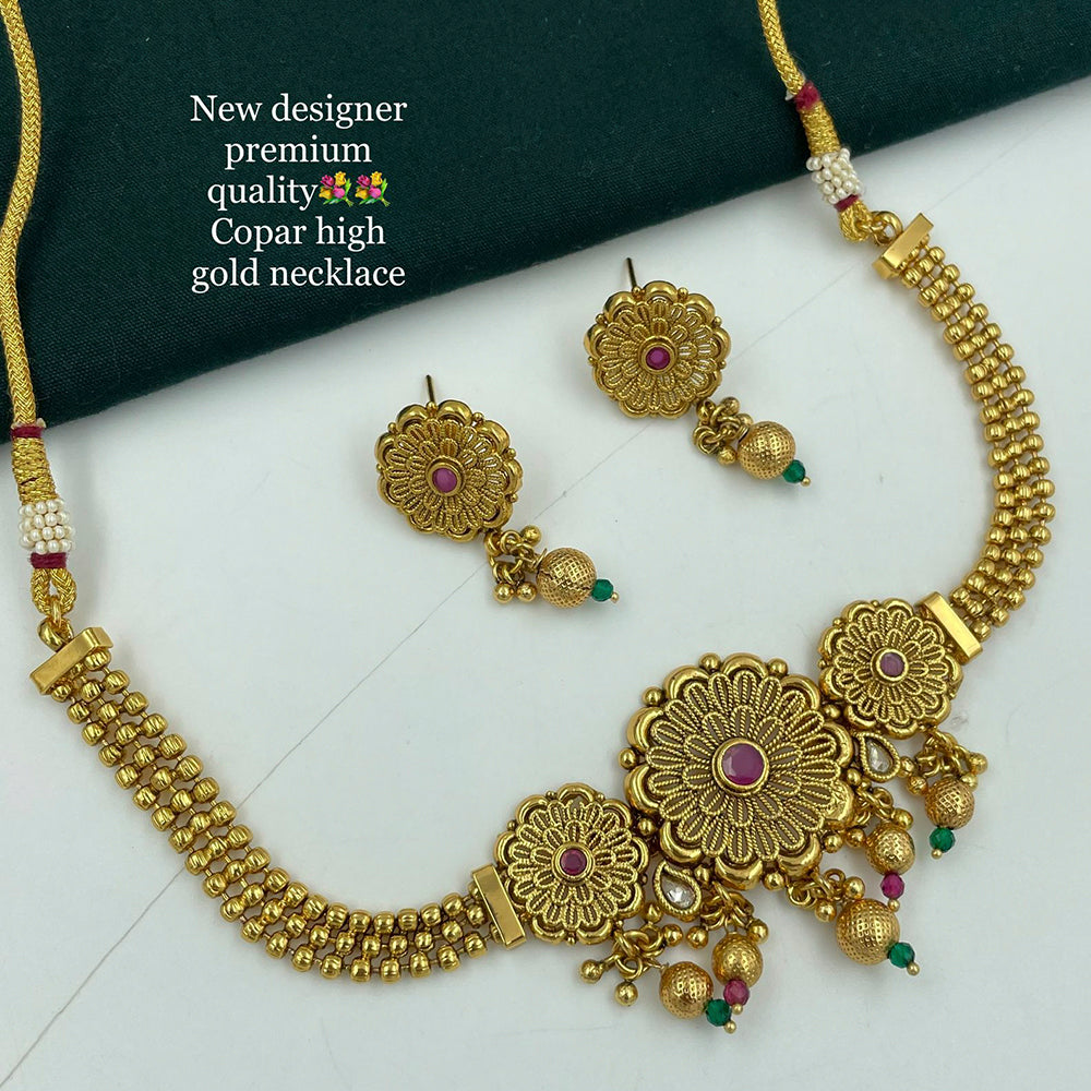 FS Collection Gold Plated Pota Stone Choker Necklace Set