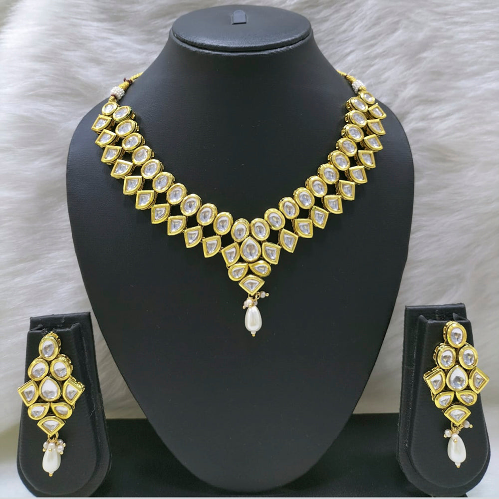FS Collection Gold Plated Kundan Stone Choker Necklace Set