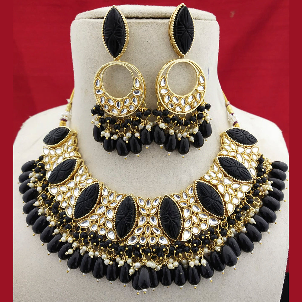 FS Collection Gold Plated Kundan Stone & Beads Choker Necklace Set