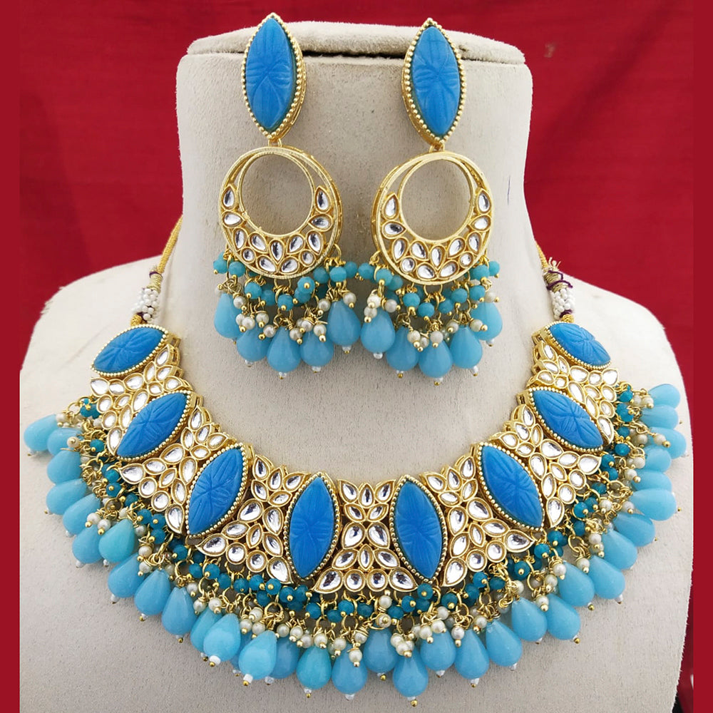 FS Collection Gold Plated Kundan Stone & Beads Choker Necklace Set