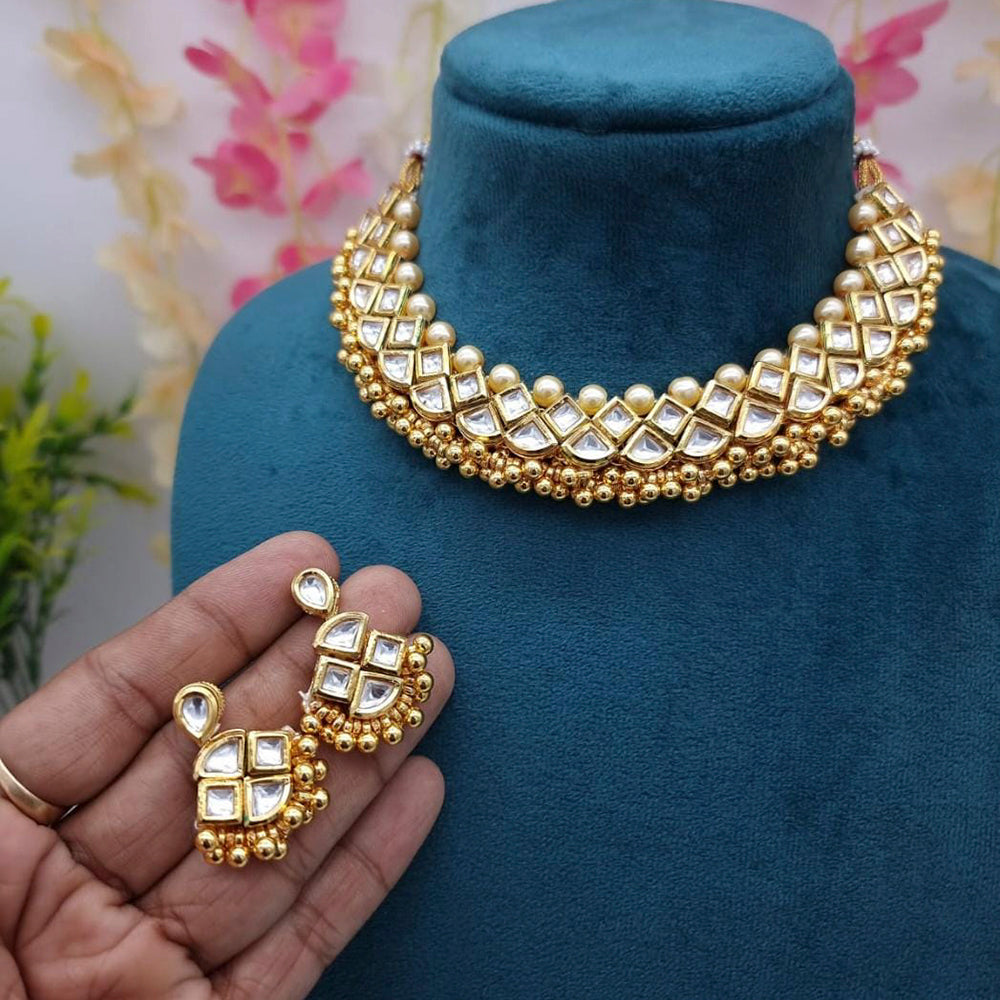 FS Collection Gold Plated Kundan Stone Choker Necklace Set