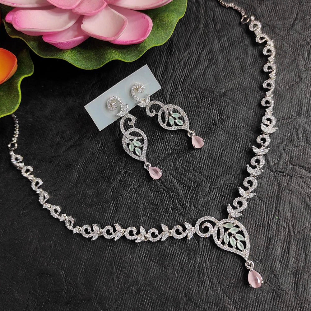 FS Collection Silver Plated AD Stone Necklace Set