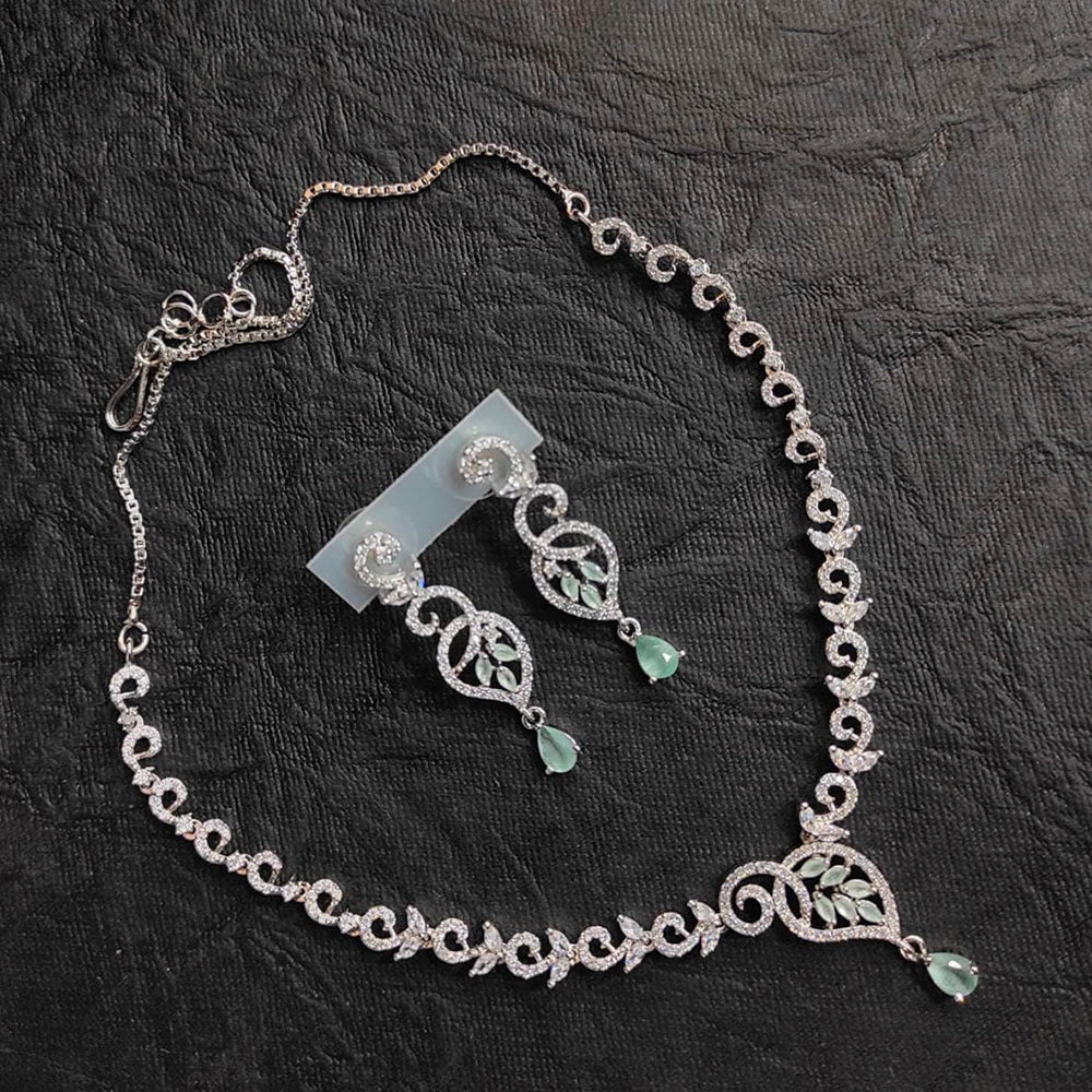 FS Collection Silver Plated AD Stone Necklace Set